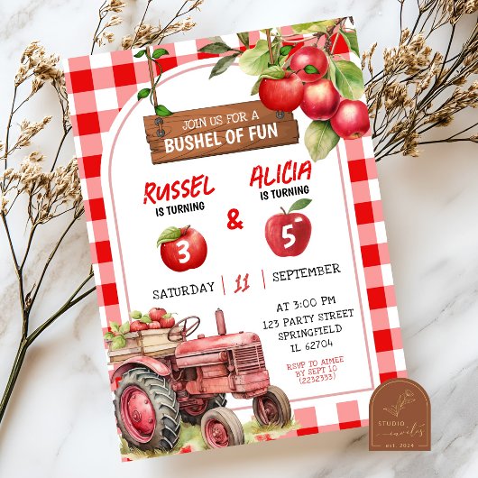 Invitation Automne Rouge Plaid Pomme frère Anniversaire