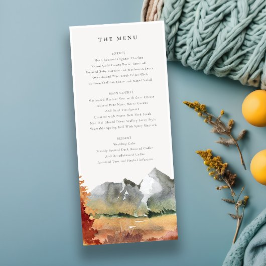 Invitation Automne Rouille Orange Mountain Trees Mariage Menu