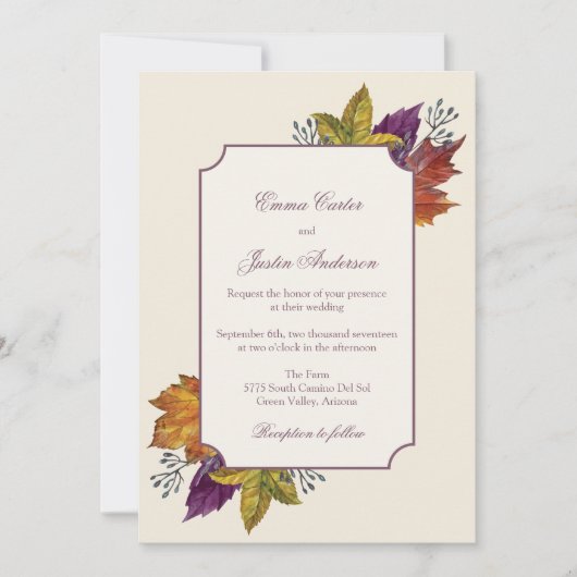 Invitation Automne Rustique Aquarelle Automne Feuilles Mariag (Devant)