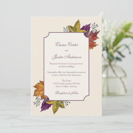 Invitation Automne Rustique Aquarelle Automne Feuilles Mariag (Debout devant)