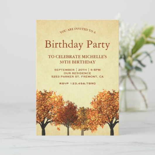 Invitation Automne Rustique Automne Arbres Forêt Anniversaire (Debout devant)