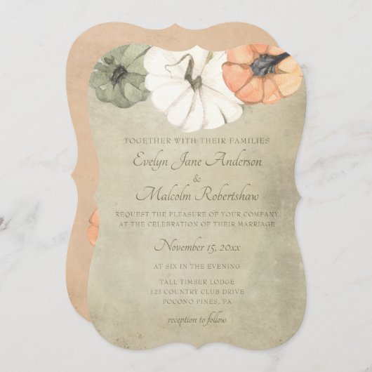 Invitation Automne Rustique Automne Blanc, Orange Citrouille  (Devant / Derrière)