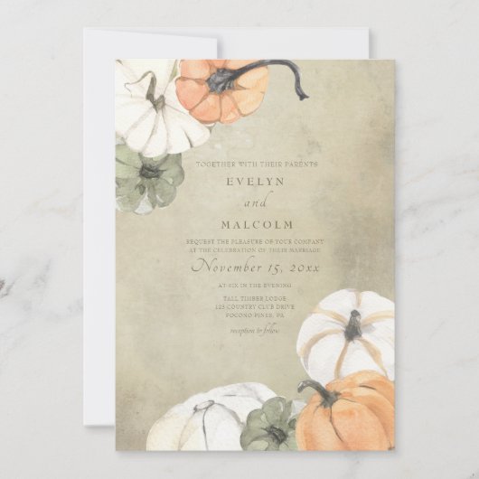 Invitation Automne Rustique Automne Blanc, Orange Citrouille  (Devant)