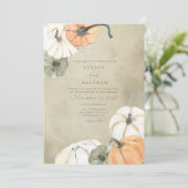 Invitation Automne Rustique Automne Blanc, Orange Citrouille (Debout devant)