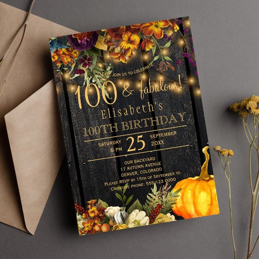 Invitation automne rustique automne chic floral chic 100 ans 