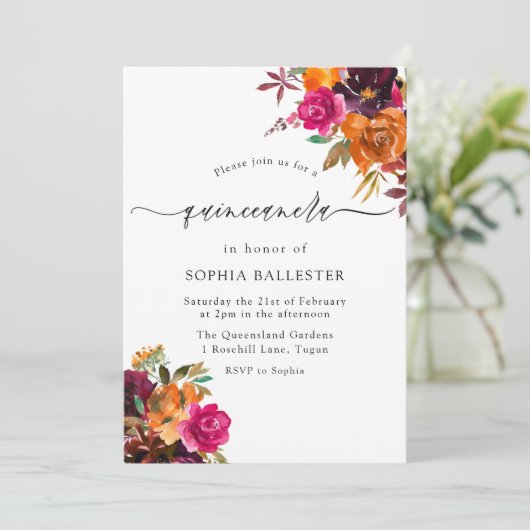 Invitation Automne Rustique Automne Fleurs d'aquarelle Quince (Debout devant)