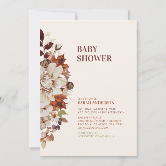 Invitation Automne Rustique Automne Floral Baby shower Invita (Devant)