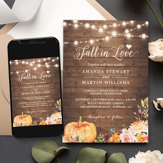 Invitation Automne Rustique Automne Floral Citrouille Mariage