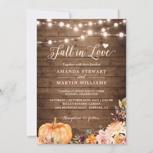 Invitation Automne Rustique Automne Floral Citrouille Mariage (Devant)