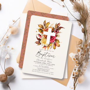 Invitation Automne Rustique Automne Floral Croix Blanche Bapt