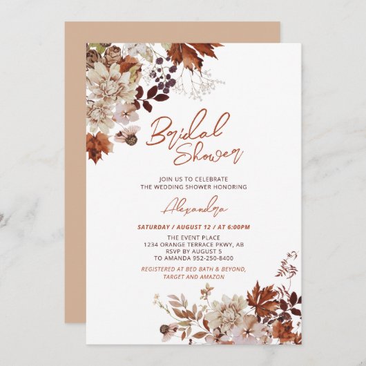 Invitation Automne Rustique Automne Floral Mariage Fête des m (Devant / Derrière)