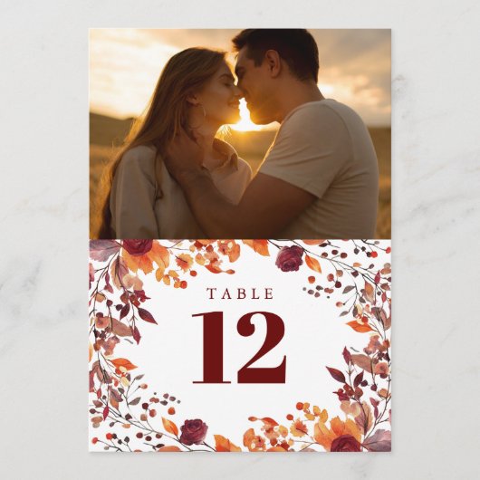 Invitation Automne Rustique Automne Floral Numéro de tableau  (Devant)