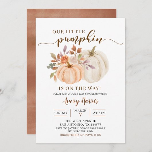 Invitation Automne Rustique Boho Citrouille Baby shower Invit (Devant / Derrière)