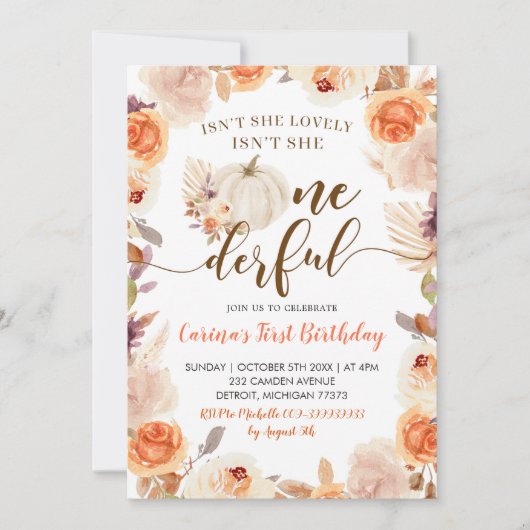 Invitation Automne Rustique Boho Citrouille Onederday Invita (Devant)