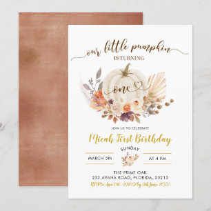 Invitation Automne Rustique Boho Citrouille Premier anniversa