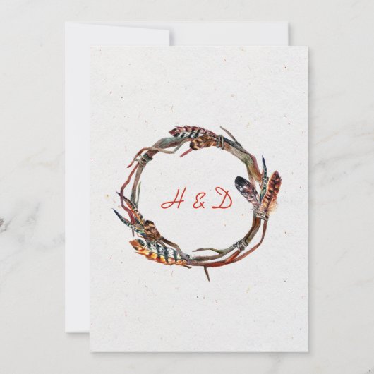 Invitation Automne Rustique Boho Feathers Vines Mariage | (Dos)