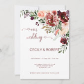 Invitation Automne rustique boho fleurs aquarelle cœur script (Devant)