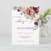 Invitation Automne rustique boho fleurs aquarelle cœur script (Debout devant)