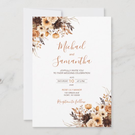 Invitation Automne Rustique Brown et ivoire Mariage campagnar (Devant)