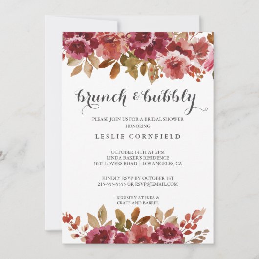 Invitation Automne Rustique Brunch & Fête des mariées Bubbly (Devant)