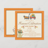 Invitation Automne Rustique Chat & Citrouilles Action de grâc (Devant / Derrière)