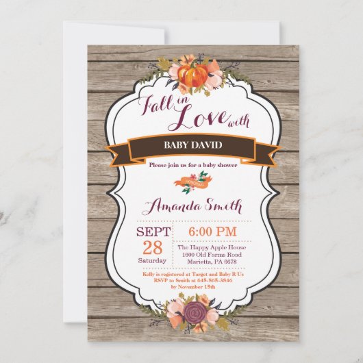 Invitation Automne rustique dans l'invitation de baby shower (Devant)