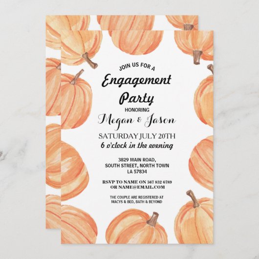 Invitation Automne rustique d'aquarelle de citrouille de (Devant / Derrière)