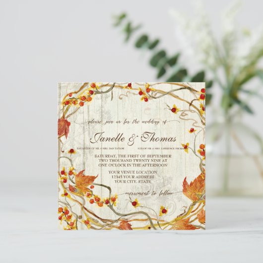 Invitation Automne Rustique Élégant Bois Joli Boho Woods Mari (Debout devant)