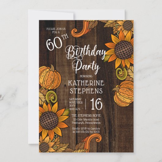 Invitation Automne Rustique |Fleurs de soleil d'automne 60e f (Devant)