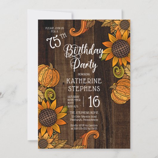 Invitation Automne Rustique |Fleurs de soleil d'automne 75e f (Devant)