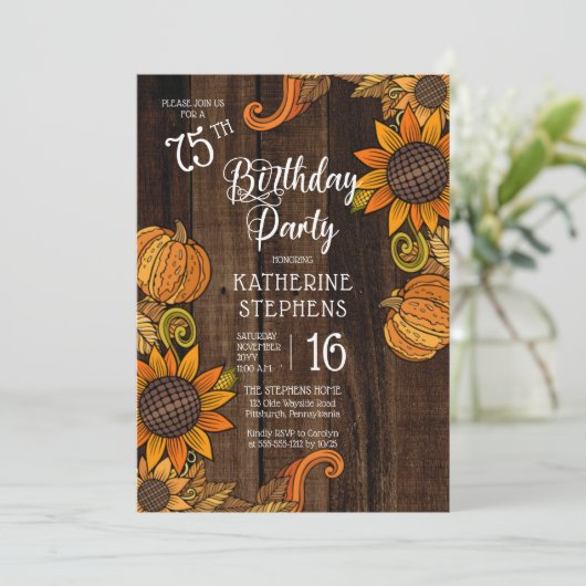 Invitation Automne Rustique |Fleurs de soleil d'automne 75e f (Debout devant)