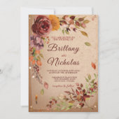 Invitation Automne Rustique Floraison Bourgogne Fard Mariage  (Devant)