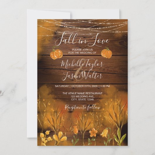 Invitation Automne rustique Floral Botanic Citrouille Amour (Devant)
