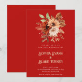 Invitation Automne Rustique Floral Botanique Crimson Rouge Ma (Devant / Derrière)