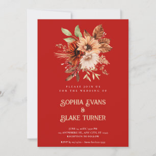 Invitation Automne Rustique Floral Botanique Crimson Rouge Ma