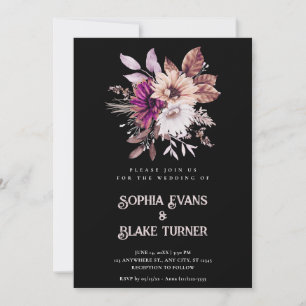 Invitation Automne Rustique Floral Botanique Noir Mariage