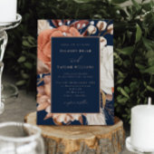 Invitation Automne Rustique Floral, Mariage bleu foncé encadr