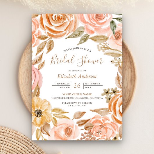 Invitation Automne Rustique Terre Fête des mariées Florale