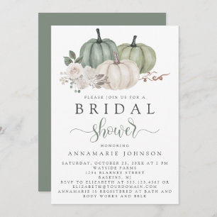 Invitation Automne Sage vert et blanc Citrouille Floral Bride