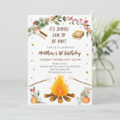 Invitation Automne S'mores Feu de camp Premier anniversaire (Debout devant)