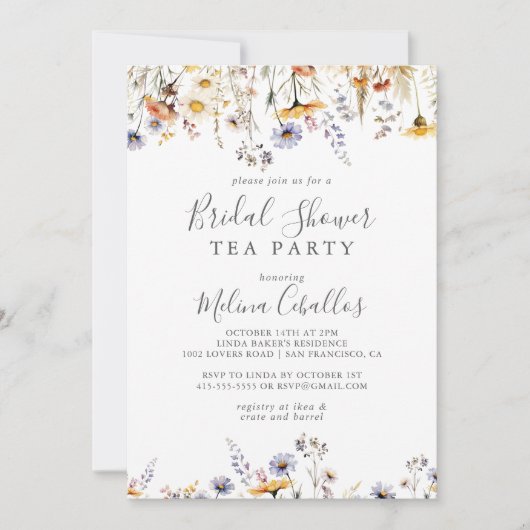 Invitation Automne Sunshine Fleur sauvage Fête des mariées Te (Devant)