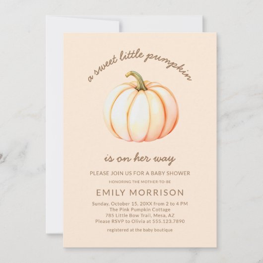 Invitation Automne Sweet Little Citrouille Baby shower d'auto (Devant)