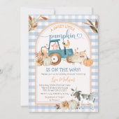 Invitation Automne Sweet Petit Citrouille Bleu En vichy Baby  (Devant)