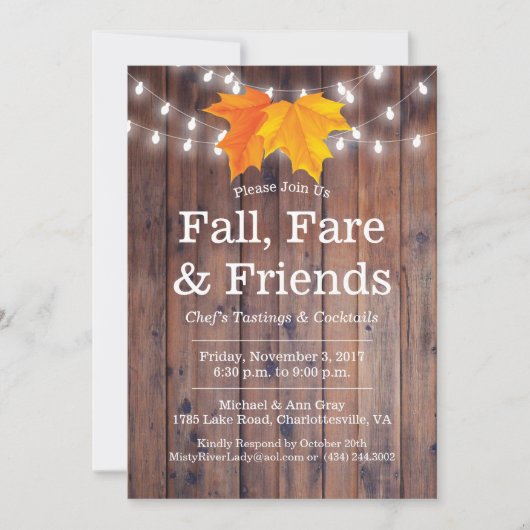 Invitation Automne, tarif et amis Feuilles d'automne Lumières (Devant)