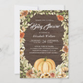 Invitation Automne Terme Floral Citrouille Baby shower Bois (Devant)