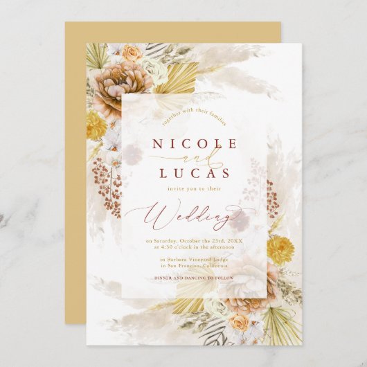 Invitation Automne Terracotta Automne Boho Pampas Mariage en  (Devant / Derrière)