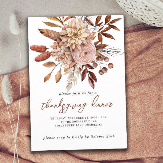 Invitation Automne Terracotta Bisque Floral Thanksgiving