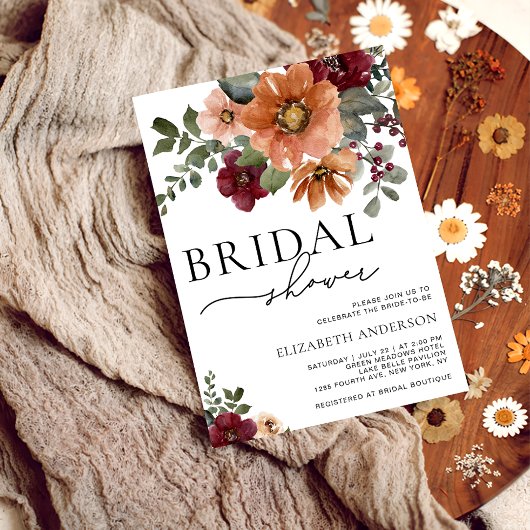 Invitation Automne Terracotta Bourgogne Fête des mariées Flor