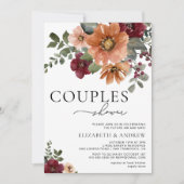 Invitation Automne Terracotta Bourgogne Floral Couples Douche (Devant)