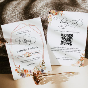 Invitation Automne Terracotta Cadre Floral QR Code Mariage